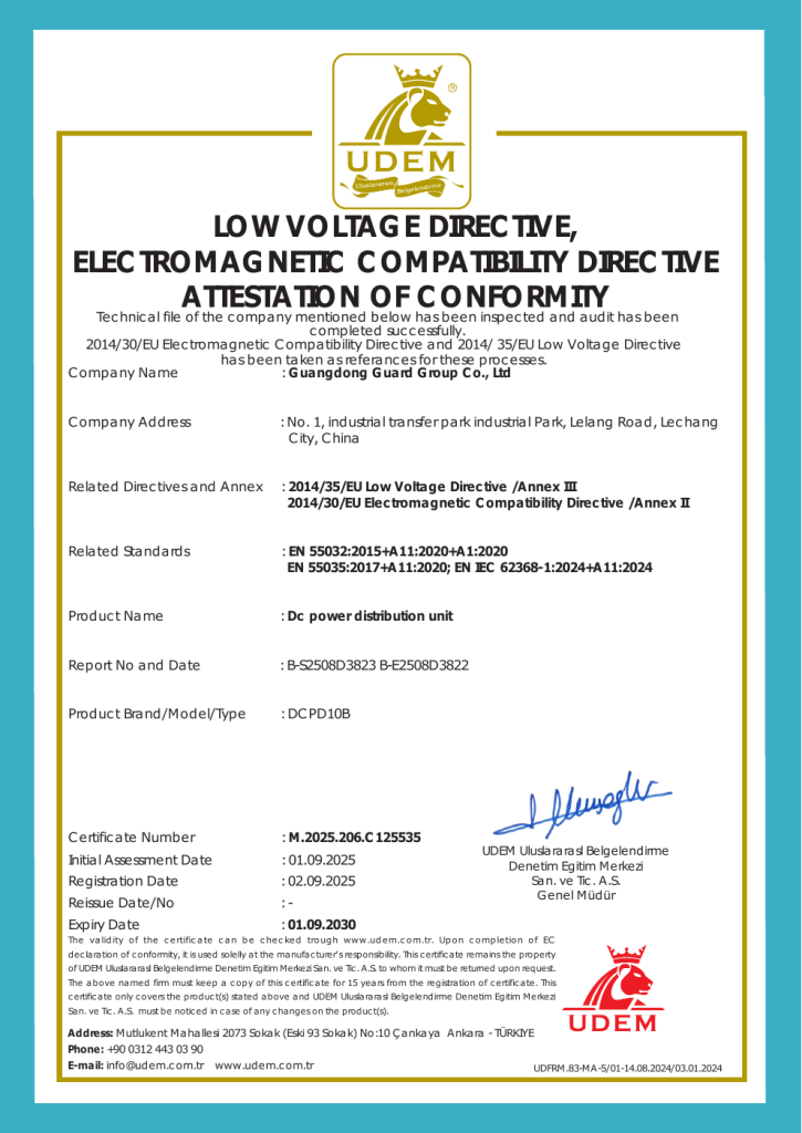 CE Attestation of Conformity for DCPD10B DC Power Distribution Unit